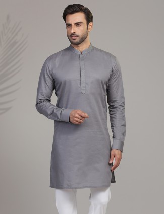 Men Festive Grey Cotton Kurta