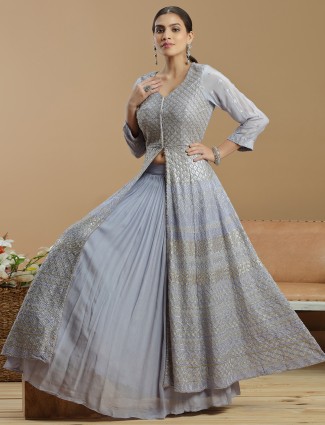 Georgette Lehenga Suit in Grey