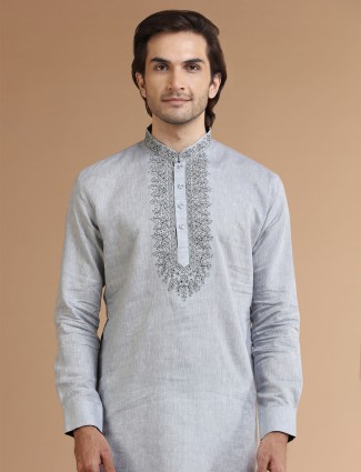 Linen grey kurta suit