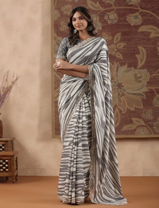 Grey muslin silk saree