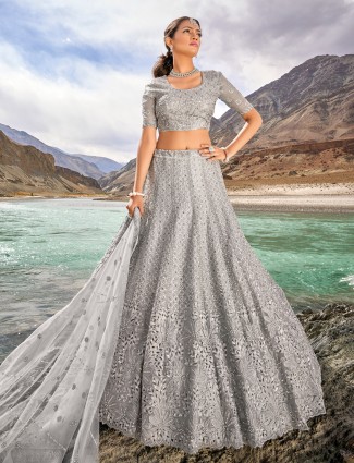 Grey organza unstitched lehenga choli