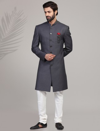 Party wear grey terry rayon Indowestern