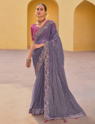 Tissue organza silk grey saree