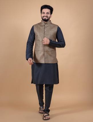 Stylish brown jute silk waistcoat set