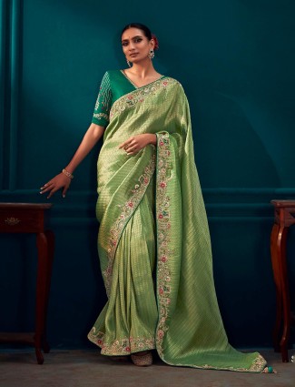 Pista green banarasi silk saree