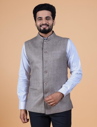 Latest beige jute silk waistcoat