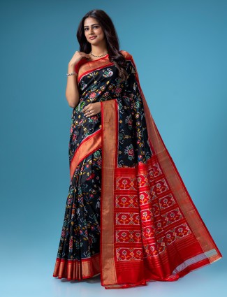 Black silk patola printed saree