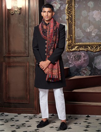 Black terry rayon wedding look men indowestern