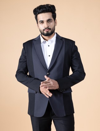 Black terxtured terry rayon blazer
