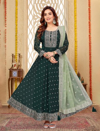 Latest bottle green silk anarkali suit