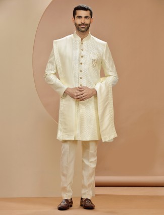 Latest cream silk indowestern