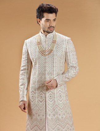 Elegant Cream Raw Silk Premium Sherwani