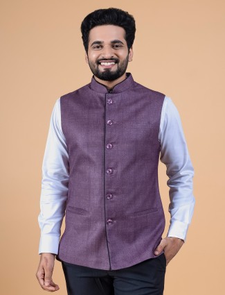 Dark purple plain jute silk waistcoat