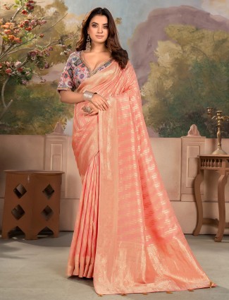 Latest dola silk peach saree