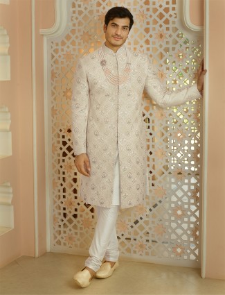 Latest georgette cream sherwani