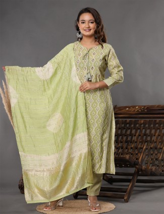 Latest cotton green printed kurti set