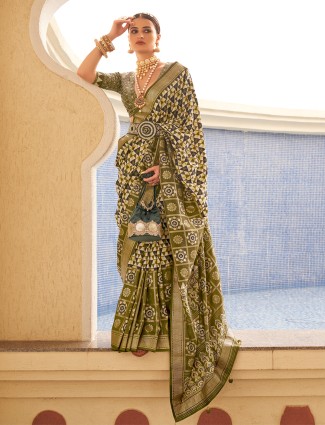 Beautiful green silk printed saree