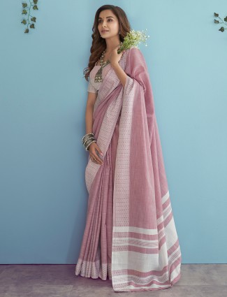 Light pink linen saree for festive