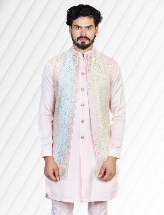 Trendy light pink silk indowestern