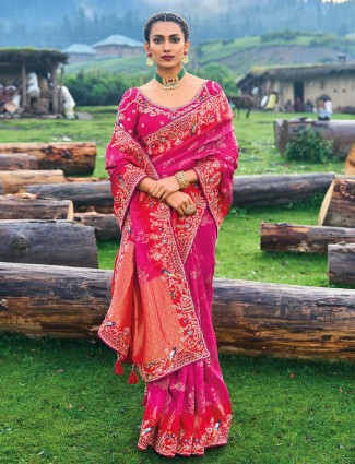 Stunning dola silk magenta saree