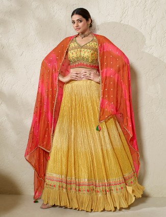 Beautiful mustard yellow georgette lehenga choli