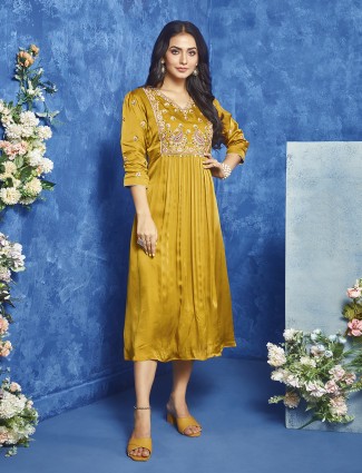 Mustard yellow silk long kurti