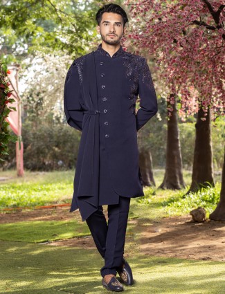 Latest navy terry rayon wedding indowestern