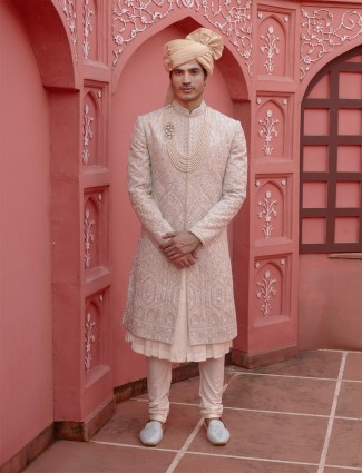 Latest off white silk sherwani