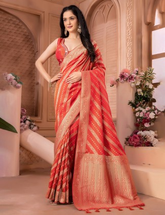 Trendy orange tissue silk saree