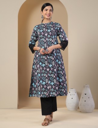 Cotton printed cotton kurti in black