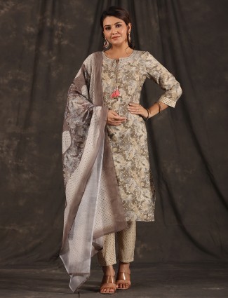 Classy printed grey silk kurti set