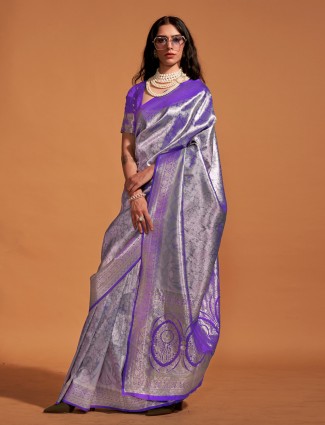 Purple kanjivaram silk saree for wedding