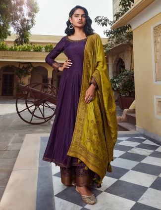 Trendy purple silk palazzo suit with dupatta