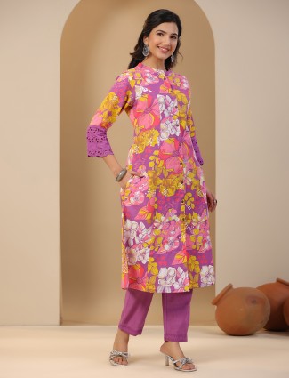 Latest purple printed cotton kurti