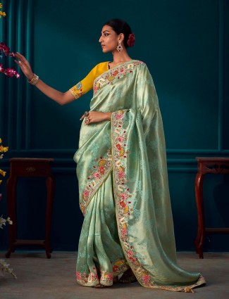 Trendy sea green banarasi silk saree