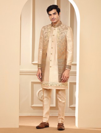 Latest cream indowestern in silk