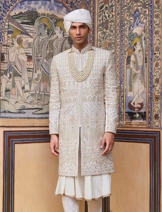 Latest white groom sherwani