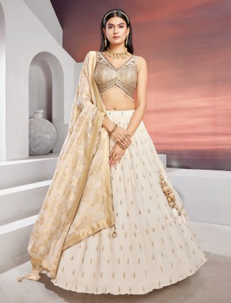 Trendy white georgette lehenga choli