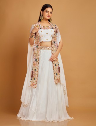 White georgette lehenga choli with shrug