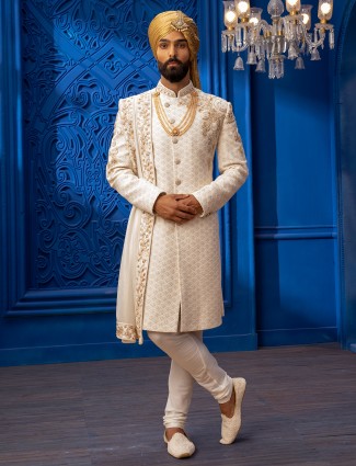 White claasy silk sherwani