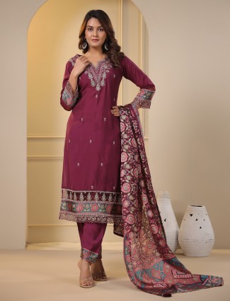 Wine cotton kurti set with dupatta