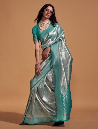 Latest light blue kanjivaram silk saree