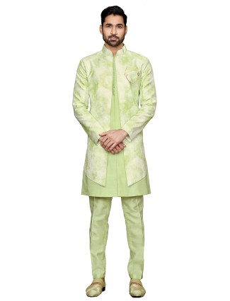 Light green silk wedding look indowestern