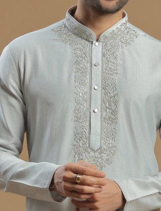 Light grey silk festive kurta suit