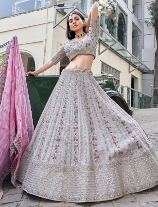 Light grey silk lehenga choli with dupatta 