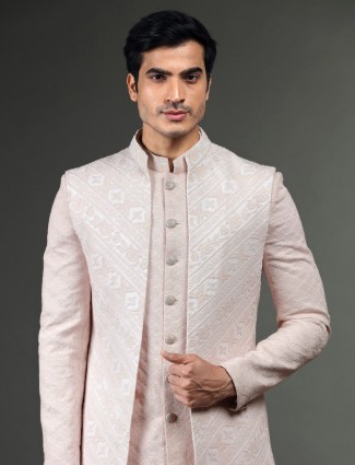 Light peach embroidery indowestern