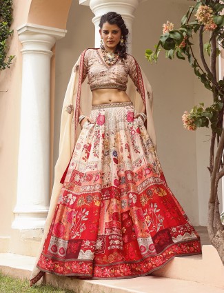 Trendy light peach raw silk lehenga choli