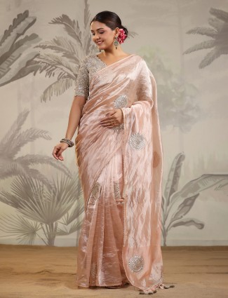 Stunning light peach organza saree