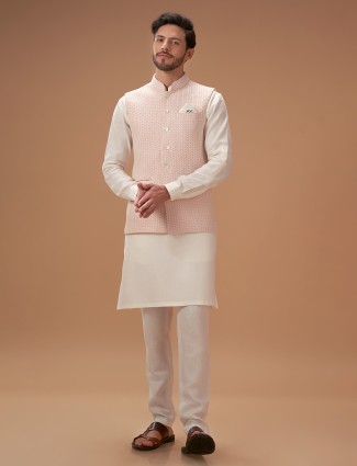 Light pink lucknowi waistcoat set