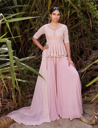 Light pink palazzo suit in georgette